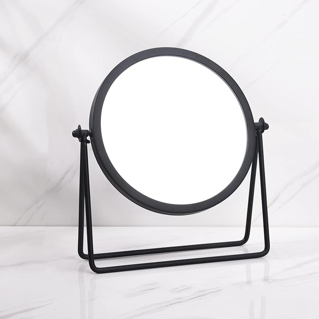 Geschaft Black Tabletop Single Sided Makeup Mirror, 360 Rotation Metal One-Sided Dressing Table Mirror, Round Swivel Desktop Stand Mirror (Black - Round), 7.1(L) x 2(W) x 8.5 (H)