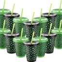 Tioncy 12 Pcs Turtle Cups Bulk 16 oz Birthday Party Favors with Straws and Lids Turtle Themed Green Tumbler Disposable Reusable Plastic Cups for Party Favors