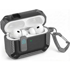 3 x Locking Case Compatible with AirPods 5 (2026) / AirPods 4 (2024), Shockproof AirPods 5 Protective Case, AirPods 5 Cover with Carabiner Keychain, Front LED Visible, Gray