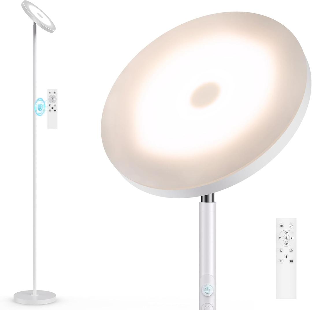 Floor Lamp,Bright 36W 3500LM Standing Lamp with Remote, 2700K Soft White to 6500K Cool White Adjustable,Touch Control Dimmable Torchiere Tall Light for Living Room,Bedroom,Office,Sofa(White)