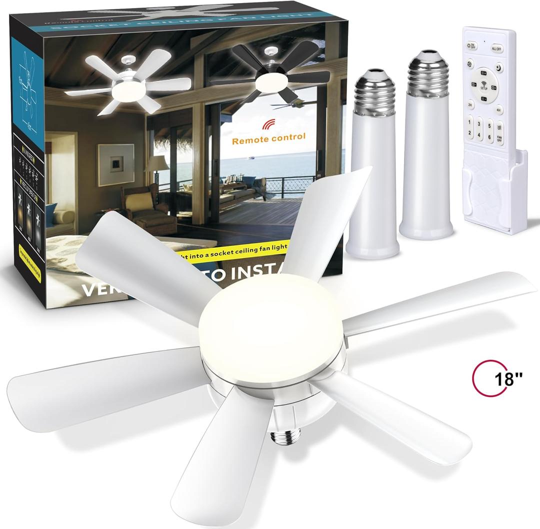 Laliled Ceiling Fan with Light  Socket Fan Light with Remote & APP Control, 18 inch Small Ceiling Fan 6 Speeds and 3 Lighting Modes, Ideal for Bedroom, Kitchen, Dining Room, and Living Room (White)