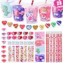 BEIKEETOO Valentines Day Gifts for Kids Classroom 28 Pack Valentines Day Cards for Kids School Exchange, 224PCS Stationery Set with Cups Party Favors Valentines Day Goodie Bag Stuffers Boys Girls