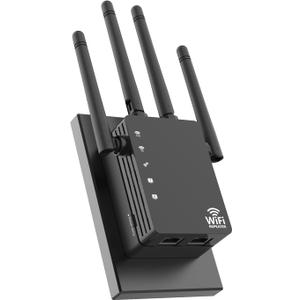 WiFi Extender with 4 Antennas 1200Mbps - Dual Band 5GHz/2.4GHz, WiFi Extender Signal Booster with 3 Modes Support, WiFi Repeater with 12880 Sq.ft 105 Devices, Easy Set Up for Home (Black-Q5)
