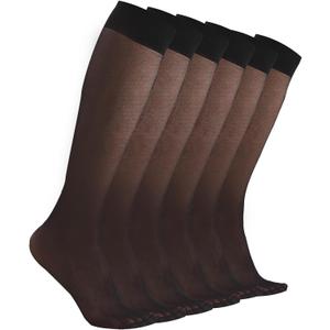 6 Pairs Knee High Stockings for Women 20D Sheer Nylon Trouser Socks with Reinforced Toes (One Size, Black)