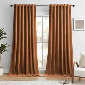 Dreaming Casa 100% Blackout Curtains 102 Inches Long, Amber Golden Velvet Room Darkening Window Drapes Thermal Insulated Soft Luxury Rod Pocket & Back Tab Curtains for Bedroom, 2 Panels, 52"W x 102"L