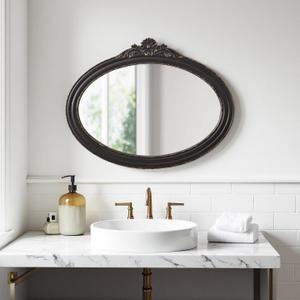 Rustic Oval Mirrors for Bathroom 30 X 24 Inch, Black