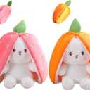 2PCS Plush Toy Pillow, Reversible Carrot Strawberry Bunny Plush with Zipper, Easter Bunny Stuffed Animal Cute Rabbit Plushie Birthday Gift for Boys Girls Kids (2pcs 7" Strawberry&Carrot)
