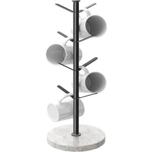 Marble Mug Holder Tree, 8 Hooks Coffee Cups Stand, New Upgraded Stable Mug Stand for Kitchen Counter Cabinet Cafe Black