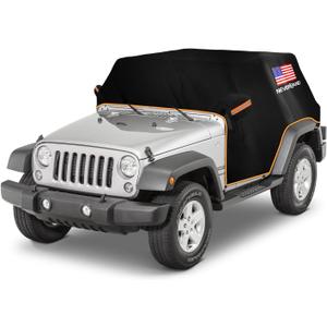 Wrangler Cab Cover for 2007-2025 Jeep Wrangler JK JL 2 Door, NEVERLAND Half Car Cover Waterproof Oxford with Reflective Strip, Sun Snowproof Cab Car Cover Black