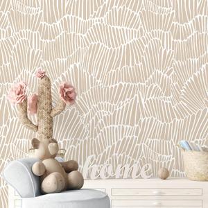 Guvana Beige Peel and Stick Wallpaper Boho Beige and White Contact Paper Modern Striped Self Adhesive Waterproof Wall Paper for Bathroom Bedroom Decor Removable Temporary Rv Wallpaper Roll 17.3"197"