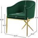 Meridian Furniture Xavier Collection Modern | Contemporary Velvet Upholstered Dining Chair with Sturdy Steel X Shaped Legs, 25.5" W x 24.5" D x 31.5" H, Green