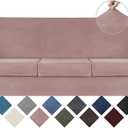 WEERRW 4 Pieces Velvet High Stretch Couch Covers for 3 Cushion Couch Sofa Slipcovers, Washable Furniture Protector with Non Slip Elastic Bottom, Feature Soft and Thick Plush Fabric, Pink, Large