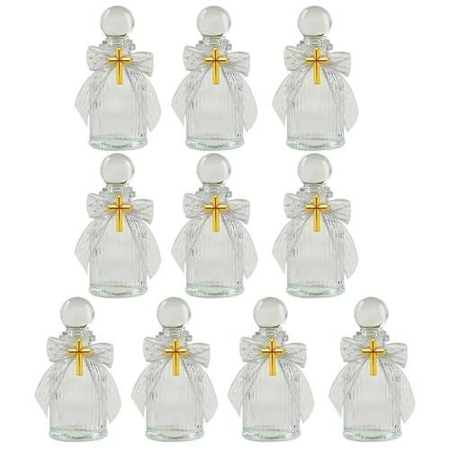 Ebucco 10 Set Baptism Favors for Holy Water Bottles with Cross Catholic Christian Water Container Lace Bow for Holy Communion Gifts Church Wedding Baptism Favors.1  Broken.