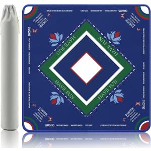 Mahjong Mat with Lotus & Butterfly Artwork - 32.4x32.4 Inch Hand-Painted Style Rubber Mat, Waterproof Surface, Anti-Slip Foldable Design for Asian-Themed Game Nights (Dark Blue Style)