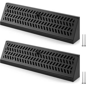Blulu 2 Pack 18 Inch Baseboard Register Vent Baseboard Vent Covers Heavy Duty Steel Air Diffuser with Adjust Lever for Home Floor Wall Duct Openings HVAC Supply, Chevron Design, Easy to Install(Black)