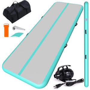 CHAMPIONPLUS Tumble Track Tumbling Mat Inflatable Gymnastics Air Mat 4 inches Thickness for Home Training Cheerleading Yoga with Electric Air Pump (Mint Green, 16'x3.3'x4'')