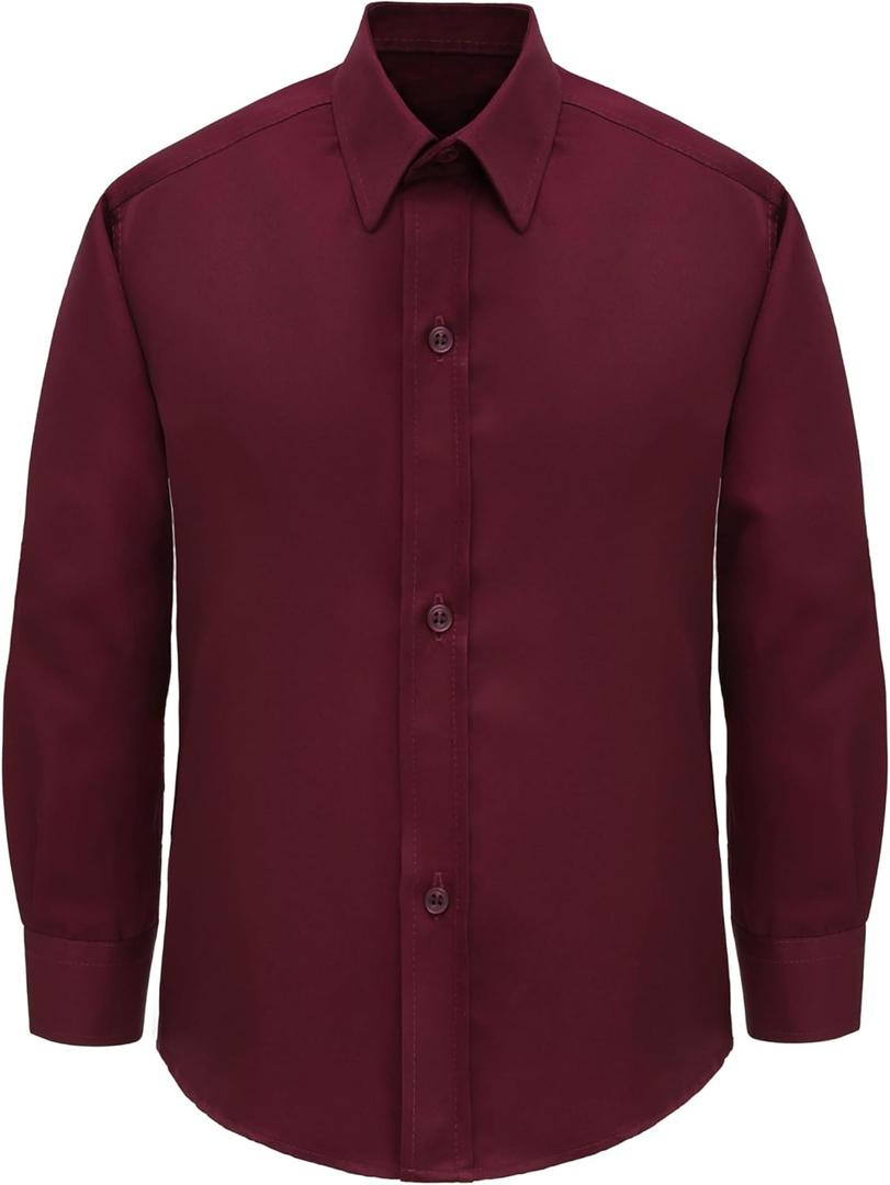Lilax Boys' Button Down Shirt Solid Long Sleeve Dress Shirt (Red)