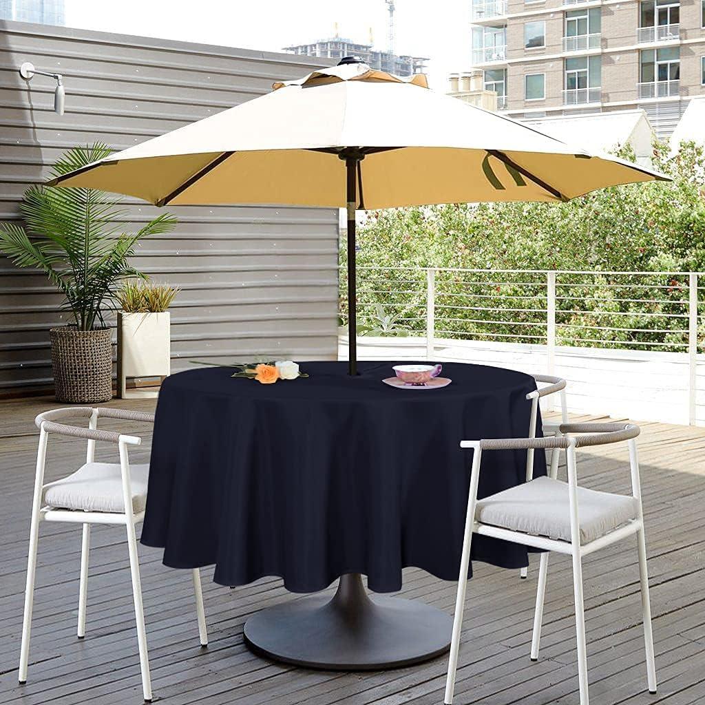 SARAFLORA Outdoor and Indoor Tablecloth -60 inch Round Navy, Wrinkle Free Washable Waterproof Table Cloth with Umbrella Hole and Zipper Round Table Cover for Spring/Summer/Patio/Picnic/BBQS/Party