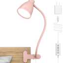 BOHON Cute Desk Lamp with Clamp 10W 38 LED Clip on Light, 5 Color 10 Brightness Auto Off Timer Flexible Gooseneck Pink Lamp Kawaii Accessories Desk Lights for Office Home Bed Bedside Reading, Pink