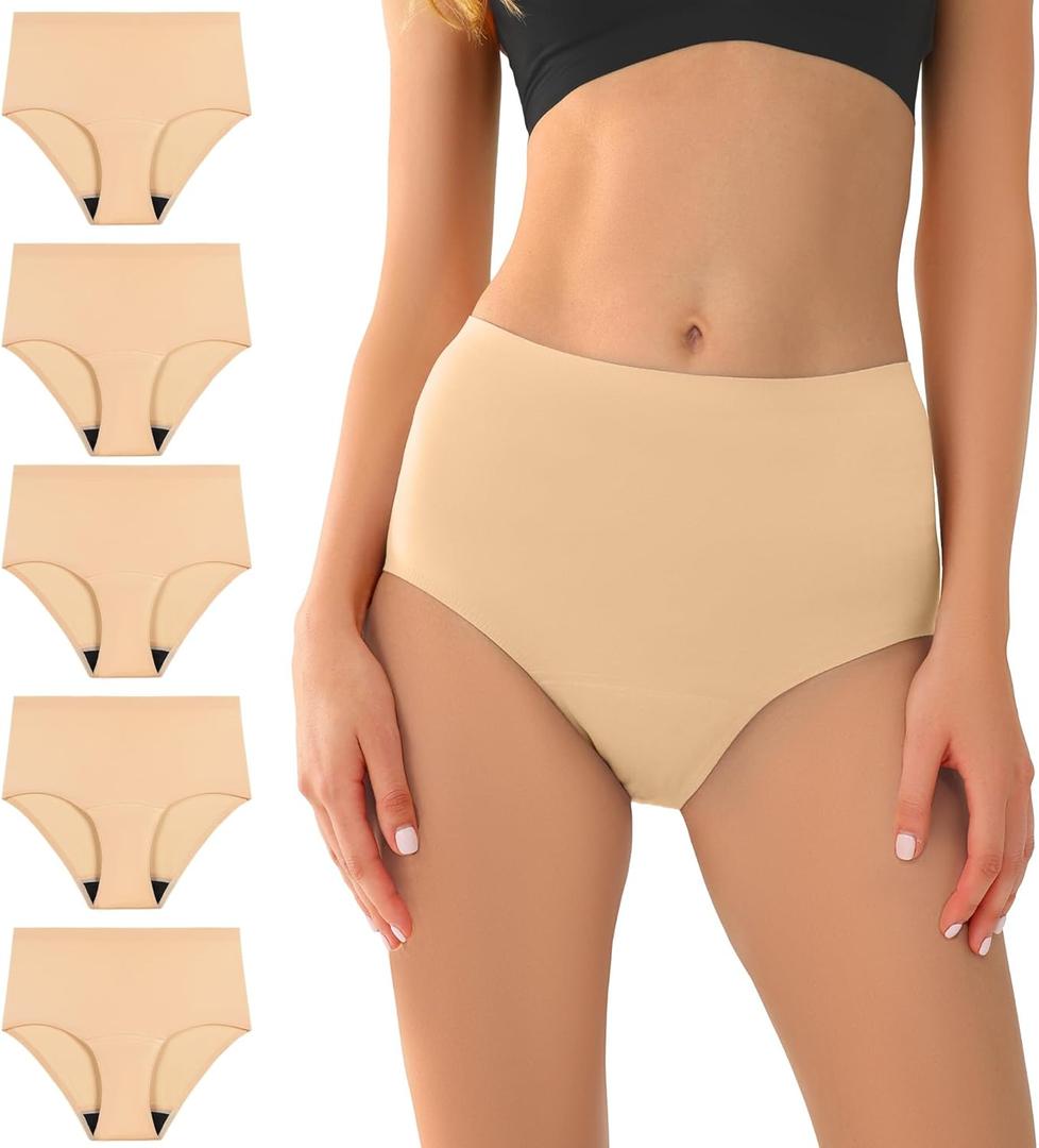BATTEWA Seamless Incontinence Underwear for Women Ultra Soft Leakproof Panties, 50ml Light Absorbent Washable Briefs Bladder Control 5Pack(Beige, Large)