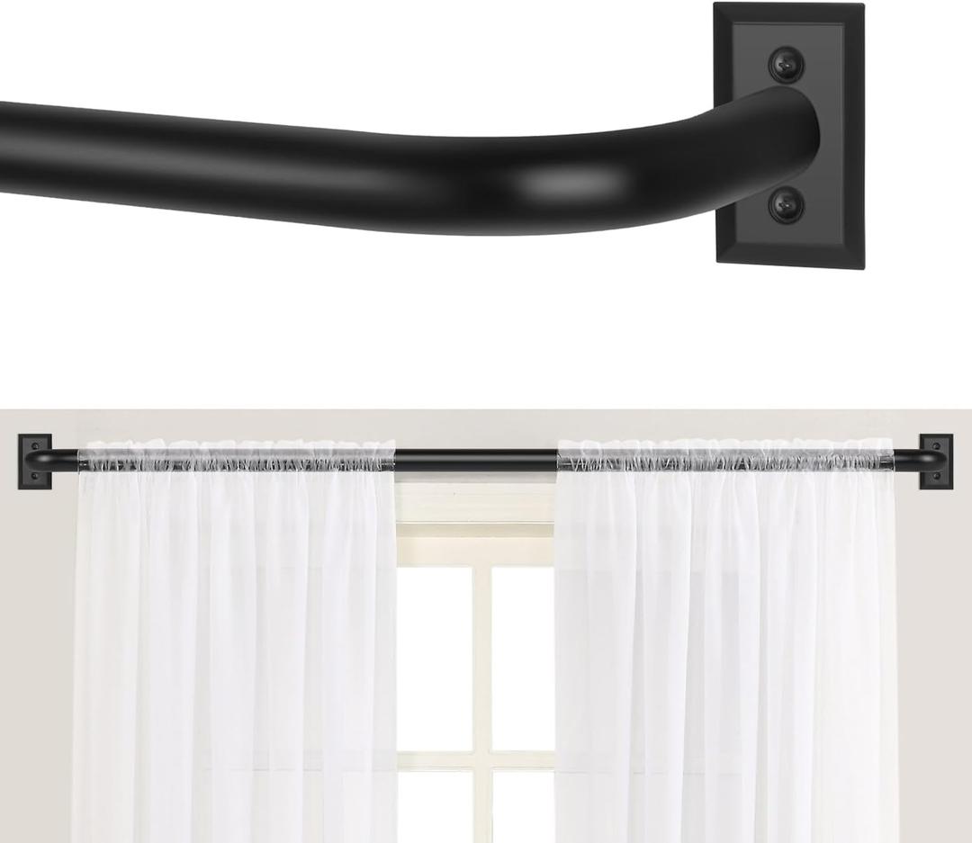 TANGWIN Black Wrap Around Curtain Rods 66 to 120:Blackout Heavy Duty Adjustable Long Window Curtain Rod Room Darkening Modern Industrial Curved French Return Metal Drapery Rod Easy Install Matte Black