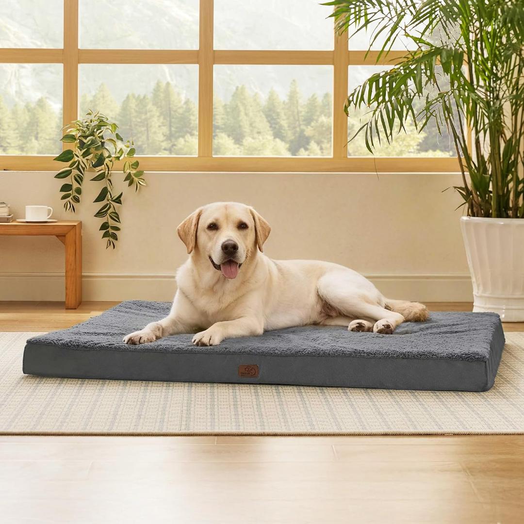 Bedsure Giant Dog Bed for Jumbo Dogs - 53" x 36" Flat Pet Beds with Removable Washable Cover, Orthopedic Egg Crate Foam Mat for Long-Bodied Pets Up to 120 lbs (Dark Grey)