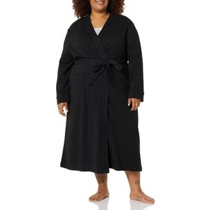 Amazon Essentials Women's Lightweight Waffle Full-Length Bath Robe (Medium, Black)