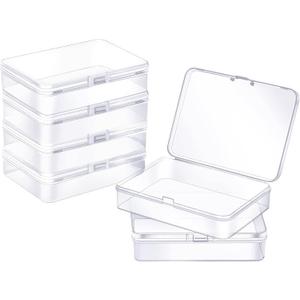 ZORRITA 6 Pack Small Plastic Containers with Hinged Lids, Rectangle Clear Plastic Storage Boxes for Beads, Jewelry, Game Pieces and Crafts Items (4.5 x 3.3 x 1.1 Inch)