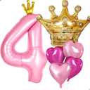 Princess 4th Birthday Party Decorations, 40 inch Large Pink Crown 4 Balloon for Girls Princess Royal Birthday Decorations, Party Supplies Favors, Anniversaries(Number 4 Foil Mylar Birthday Balloon)