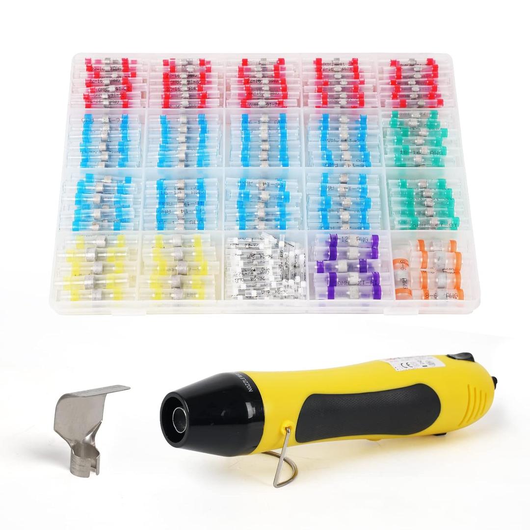 400PCS Solder Seal Wire Connectors with Heat Gun, Solder Stick Wire Connectors Solderstick Waterproof Wire Electrical Connector Kit for Marine (26-6 Gauge)