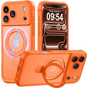 MOCCA Design for iPhone 17 Pro Case, Compatible with Magsafe [Premium Invisible Magnetic Ring Stand] [Military Drop Protection] Full Camera Guard Translucent Matte Slim Phone Cover 6.3",Orange