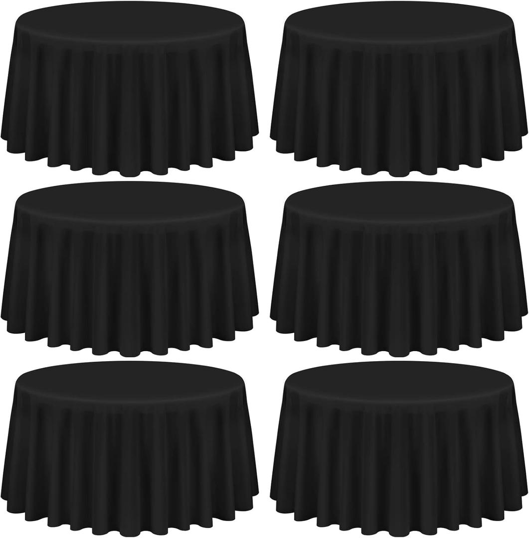 Showgeous 6 Pack Black Round Tablecloth 120 Inch Polyester Table Cloth for Tables - Washable Decorative Fabric Covers for Wedding, Dining, Party, Banquet, Buffet