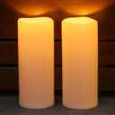 NURADA Large Outdoor Solar Candles Waterproof - 12" x 5" Rechargeable Solar Powered Flameless LED Pillar Flickering Candle for Patio Porch Lanterns Decor - Ivory Set of 2