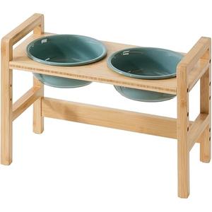 Adjustable Raised Double Dog Bowls with Wooden Stand, 3 Heights Elevated S