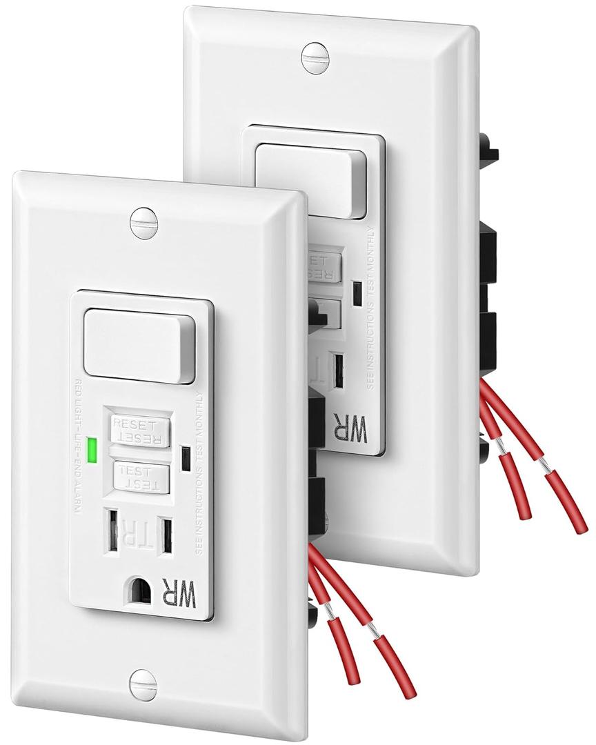 DEWENWILS 15A GFCI Switch Outlet Combo, 2 Pack Tamper-Resistant GFCI Electrical Outlet, 15 Amp GFCI Outlet, WR Ground Fault Circuit Interrupter, Self-Test with LED Indicator, ETL Listed, White