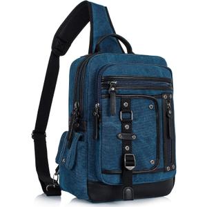 Schkleier Messenger Bag for Men Canvas Sling Bag Crossbody Backpack Laptop Shoulder Bag Hiking Daypacks Casual Tactical (X-Large, Dark Blue)