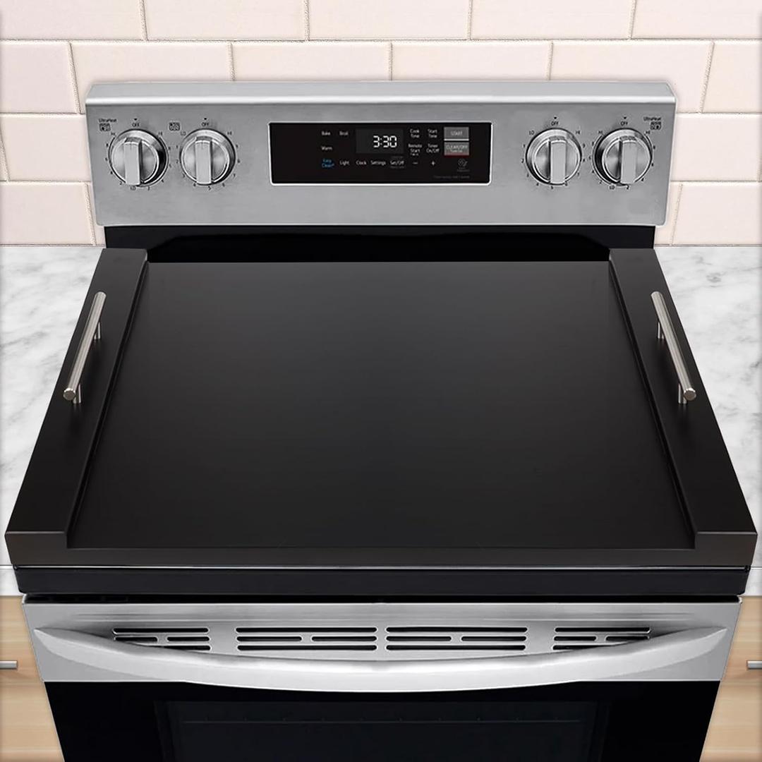 30"x22" Noodle Board Stove Cover for Electric & Gas Stoves, Natural Bamboo Ranges Stovetop Cover for Extra Counter Space, Also Sink Cover & Serving Tray (Black)