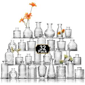 Aheroi 32 Pcs Bud Vase Set, Clear Vases for Centerpieces, Cute Glass Bud Vases Small Vases for Flowers, Mini Vase Flower Vase Set for Wedding Decorations, Room Office Table Decor