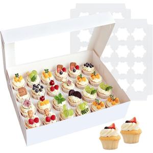 2 Pack White Cupcake Boxes Holder for 24 Standard or Mini Cupcakes, Food Grade Dessert Muffins Box Containers with Window and Inserts for Birthday Holiday Party Bakery Supplies