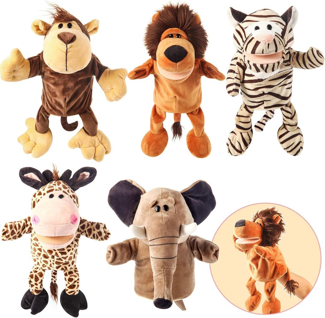Animal Hand Puppets 10-13 Inch Giant Plush Safari Jungle Animals Hand Puppet Toys Role-Play Toy Puppets for Kids Storytelling Imaginative Pretend Play Teaching Preschool(Safari Jungle Animal)