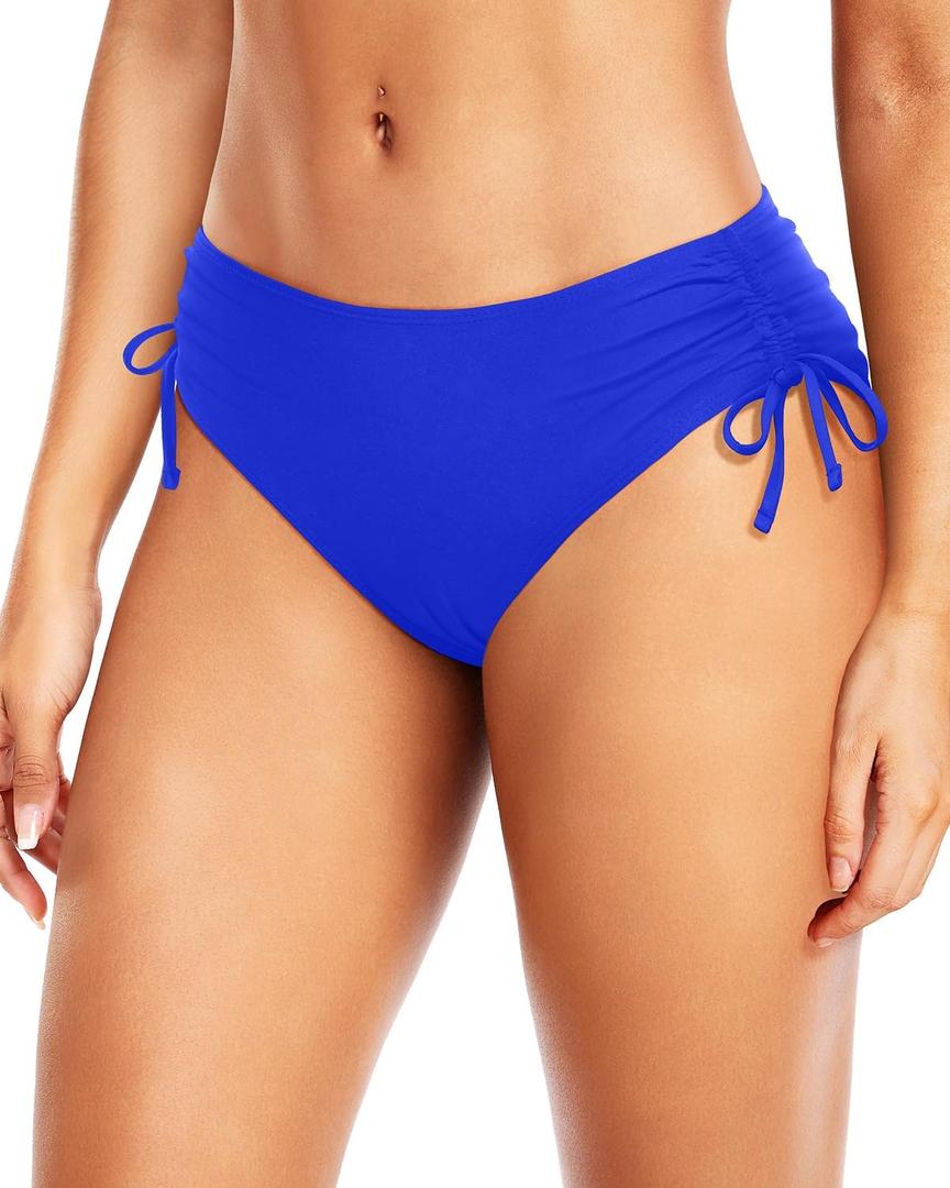 Daci Women Mid Waist Bikini Bottoms - Full Coverage Swim Bathing Suit Bottom Side Tied Swimsuit Bottoms (Small, Royal Blue)