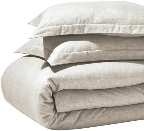 Superior Melange Flannel Cotton Duvet Set, Ultra-Soft Textured Duvet Cover, Modern, Farmhouse Bedding, Basics, Comforter or Duvet Insert Cover, with Pillow Shams, Full/Queen, Beige