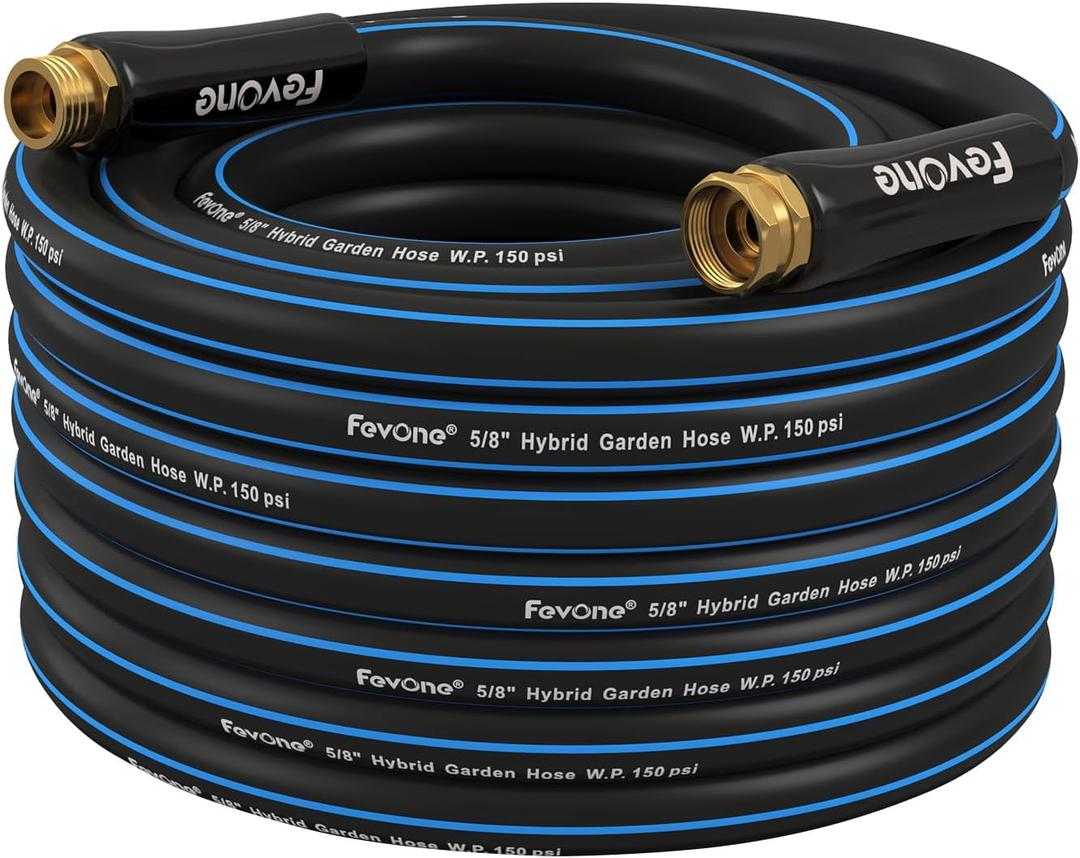 Fevone 50ft Heavy Duty Garden Hose  5/8" ID, 600 PSI, Hybrid Polymer, Kink-Resistant, Flexible, Durable, 3/4" GHT Solid Brass Fittings