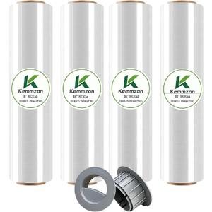 18" x 1500 Ft Heavy Duty Stretch Shrink Wrap with Handle, 80 Gauge, 4 Pack