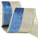 Navy Blue Velvet Wired Christmas Ribbon 4 Inch Extra Wide Thick Blue and Gold Glitter Holiday Ribbon  10-Yards Roll for Tree Decorations, Gift Wrapping, Wreaths, and DIY Crafts