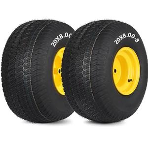 GICOOL 20x8.00-8 Tire and Wheel, 4 Ply Tubeless Lawn Mower Tire Replacement 20x8-8nhs Riding Tractor Mower and Rear Tire and Wheel Assemblies, 3.5" Offset Hub, 3/4" Borehole, and 3/16" Keyway, 2 Pack
