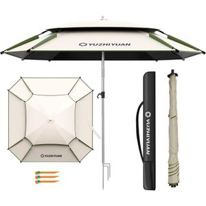 Patio Umbrella with Exclusive Black Coating, 7.2ft/7.8ft Heavy-Duty Double-Layer Nylon Canopy, Adjustable Tilt Sun Shade Outdoor Table Umbrella, UV Protection & Carry Bag for Beach, Fishing, Backyard