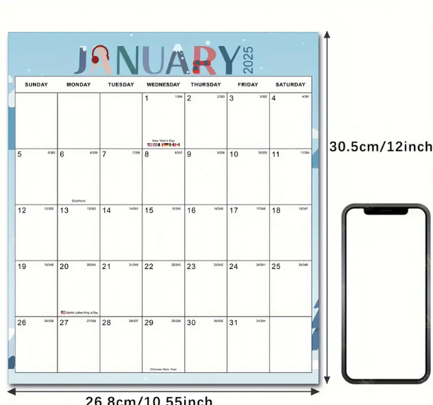 32" x 48" 2025 Large Wall Calendar Erasable, Wet & Dry Erase Laminated 12 Month Annual Yearly Wall Planner, Reversible Horizontal/Vertical Calendar