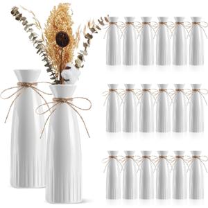 10 Pcs White Ceramic Vases Bulk 7.28" H Dried Flower Vase for Centerpieces Farmhouse Home Decorative Gift for Boho Rustic Table Centerpieces Modern Home Party Decor