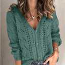 GORGLITTER Women's Crochet Cardigan Lightweight Long Sleeve Button Up Knit Tops Casual Dressy Spring Fashion Clothes (Green, XL)